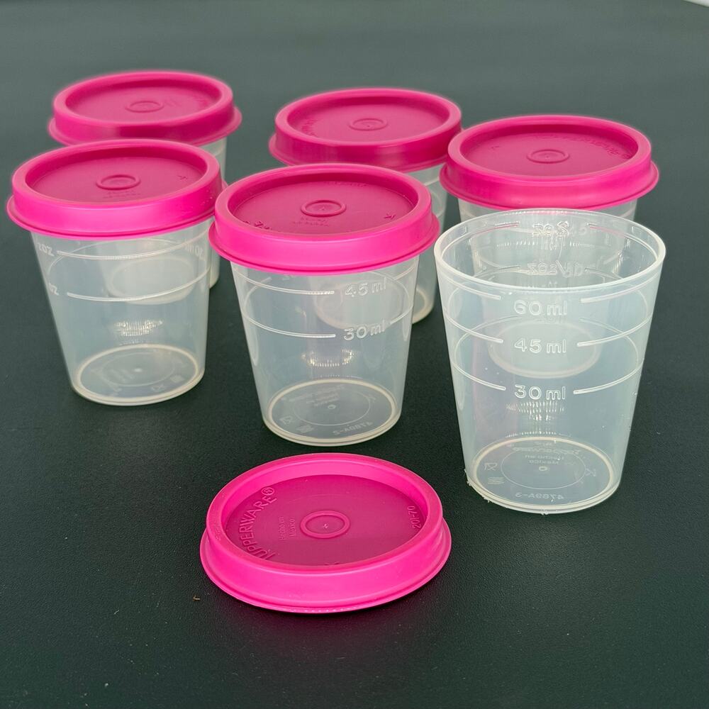 Tupperware Midgets 2oz Mini Containers Set 7 Pink Lids #4789A-3 Pill Spice